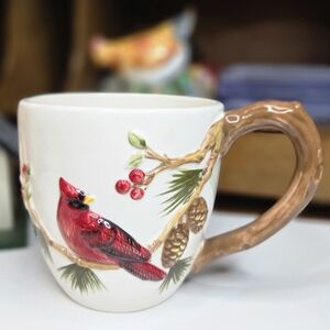 Harry & David Cardinal Mug with Pinecone Design